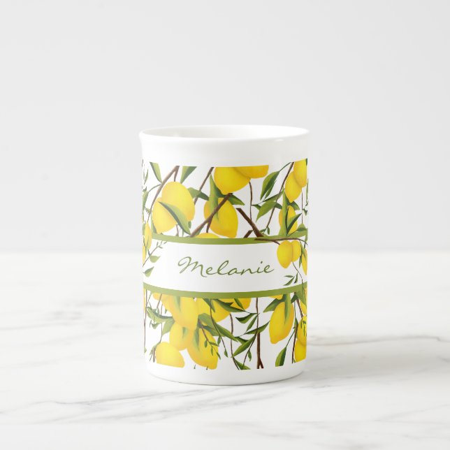 Summery Citrus Lemon Tree Branches  Bone China Mug (Front)