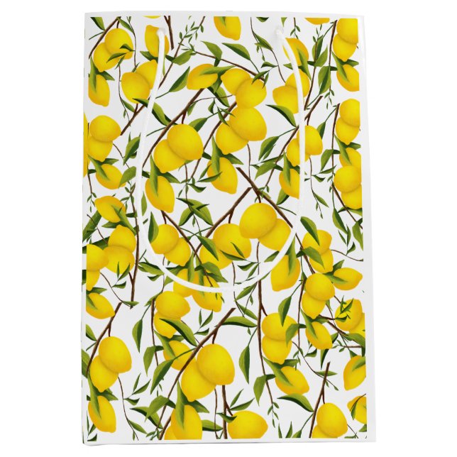 Summery Citrus Lemon Tree Branches   Medium Gift Bag (Front)