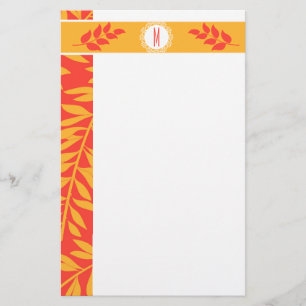 Summery Coral Orange and Golden Yellow Monogram Stationery