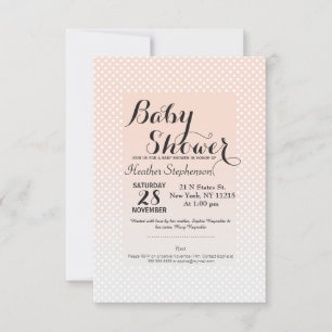 Summery Coral Peach to Grey Gradient Polka Dots Invitation