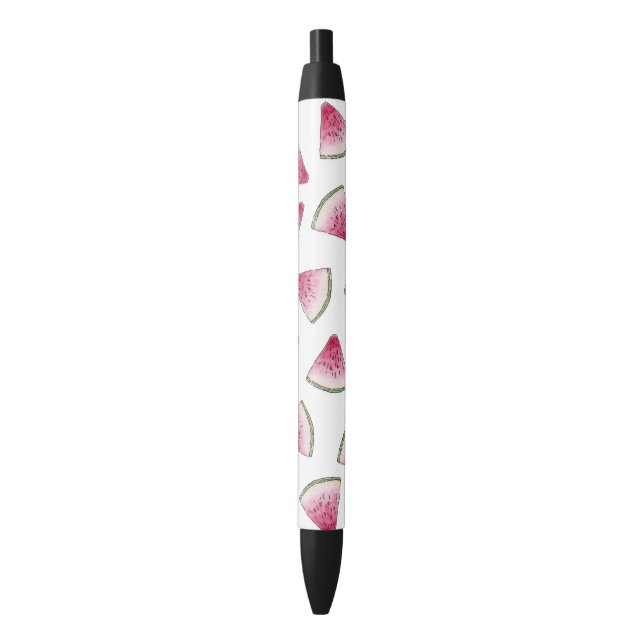 Summery Cute Watercolor Watermelon Slices Pattern Black Ink Pen (Front Vertical)
