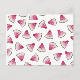 Summery Cute Watercolor Watermelon Slices Pattern Postcard