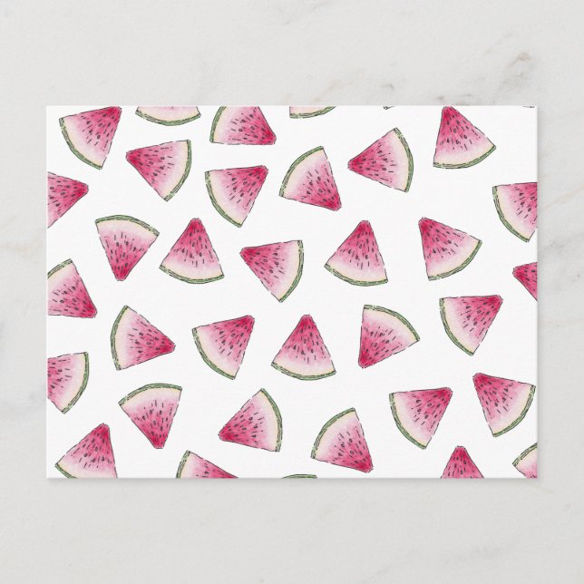 Summery Cute Watercolor Watermelon Slices Pattern Postcard (Front)