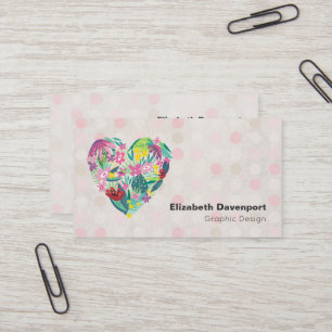 Summery Floral Heart in Pink and Green Business Card