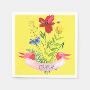 Summery floral Yellow Summer Modern Monogram Napkin