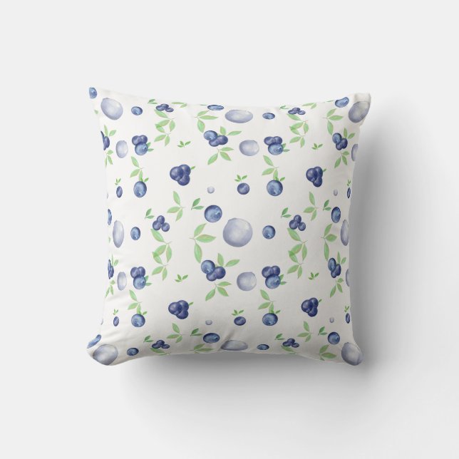 Summery Fresh Watercolor Blueberry Cushion (Front)