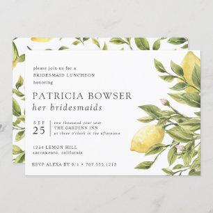 Summery lemons leaves Bridesmaid Luncheon custom Invitation