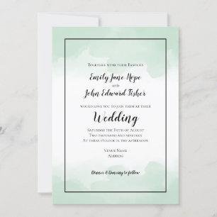 Summery Mint Green Watercolors Border Wedding Invitation