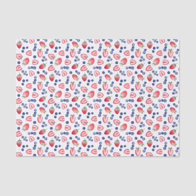 Summery Red White Blue Strawberries Blueberries Tissue Paper (Front)
