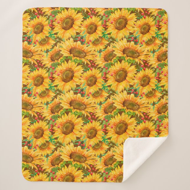 Summery Sunflowers Sherpa Blanket (Front)