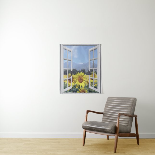 Summery Sunflowers Wall Hanging Tapestry (In Situ)