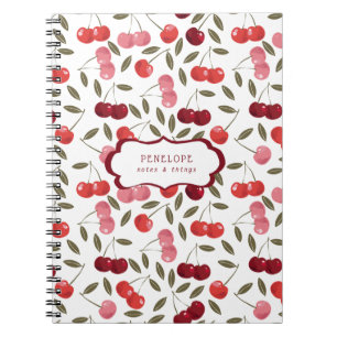 Summery Sweet Cherry Pattern   Monogram Notebook