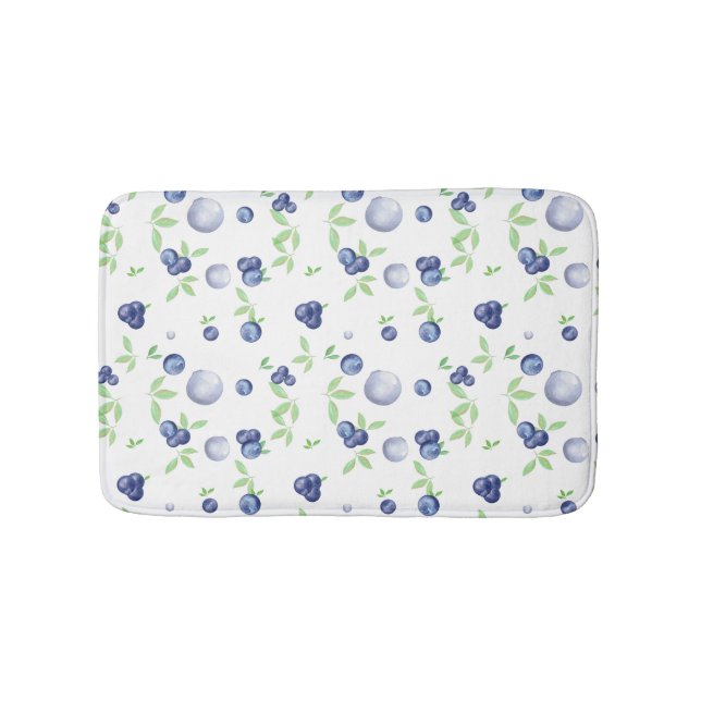 Summery Watercolor Blueberry Bath Mat (Front)
