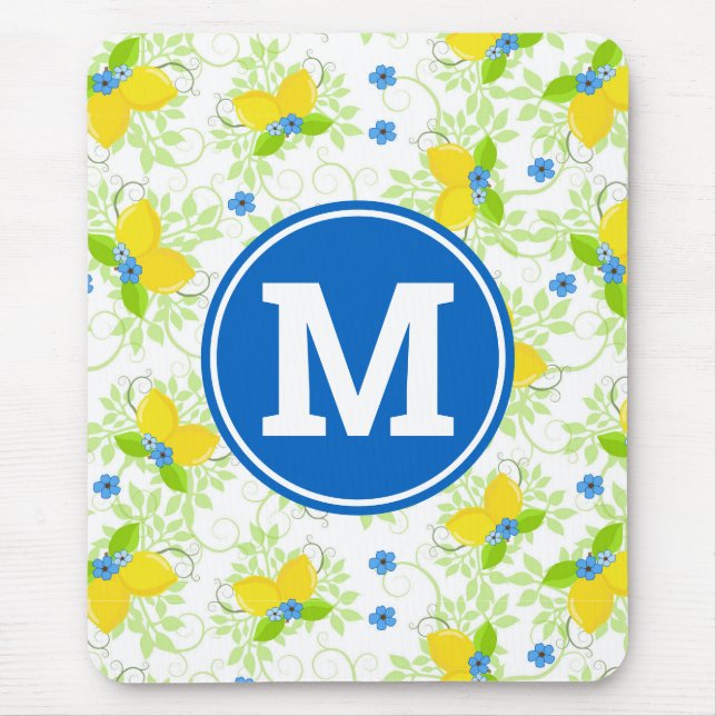 Summery White and Yellow Lemons Floral Pattern Mouse Mat (Front)