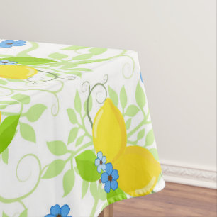 Summery White and Yellow Lemons Floral Pattern Tablecloth