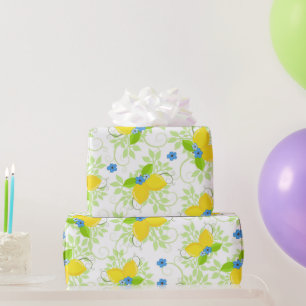 Summery White and Yellow Lemons Floral Pattern Wrapping Paper