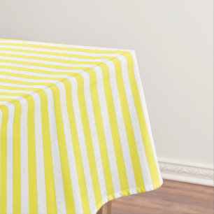 Summery Yellow and White Grunge Effect Striped Tablecloth