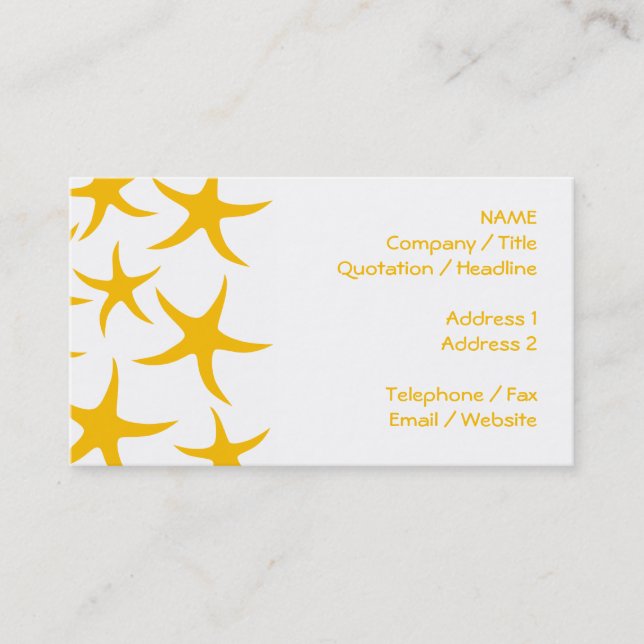 Summery Yellowy-Orange Starfish Pattern. Business Card (Front)
