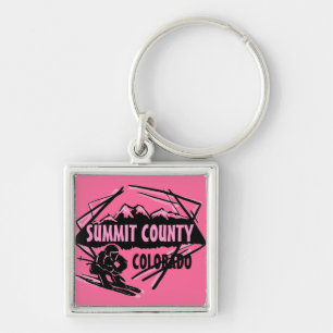 Summit County Colorado pink ski logo keychain