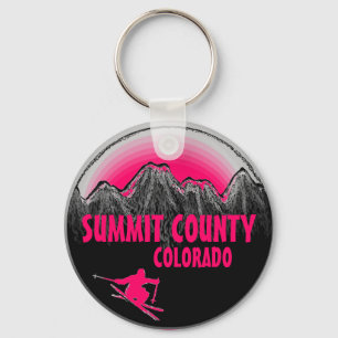 Summit County Colorado pink skier keychain