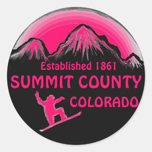 Summit County Colorado pink snowboard art stickers (Front)