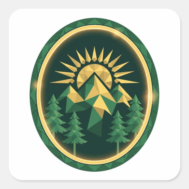Summit Crest — Geometric Mountain Badge Square Sticker (Front)