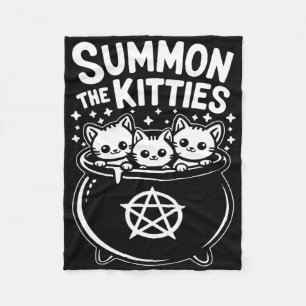 Summon The Kitties Cute Witches Cauldron Halloween Fleece Blanket