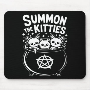 Summon The Kitties Cute Witches Cauldron Halloween Mouse Mat