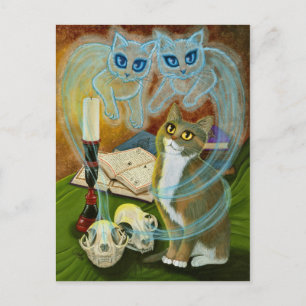 Summoning Old Friends, Ghost Cat Art Postcard