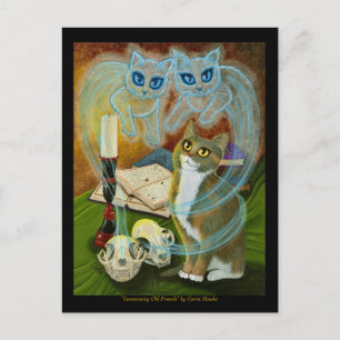 Summoning Old Friends, Ghost Cat Art Postcard