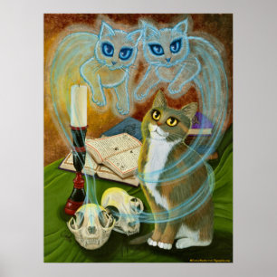Summoning Old Friends, Ghost Cats Art Poster