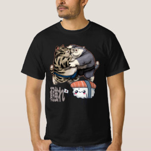 Sumo Cats Fight for Sushi Kawaii Japanese T-Shirt