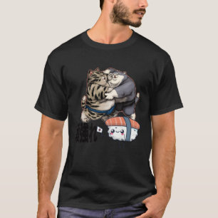 Sumo Cats Fight for Sushi Kawaii Japanese T-Shirt