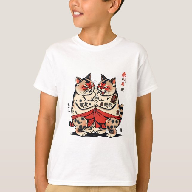 Sumo cats wrestling funny T-Shirt (Front)