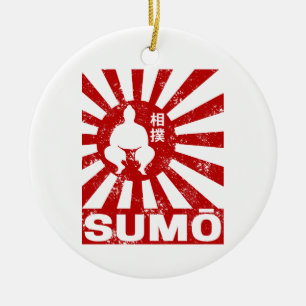 Sumo Retro Wrestler Japanese Vintage Design Ceramic Tree Decoration