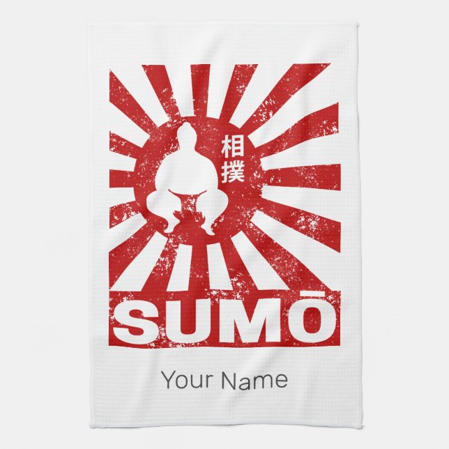 Sumo Retro Wrestler Japanese Vintage Design Tea Towel (Vertical)