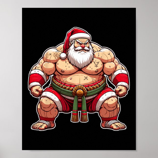 Sumo Santa Japanese Wrestler Japan Cool Christmas  Poster (Front)