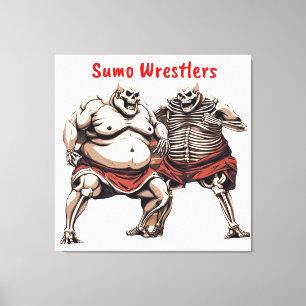 Sumo Skeleton Wrestlers In Action Canvas Print