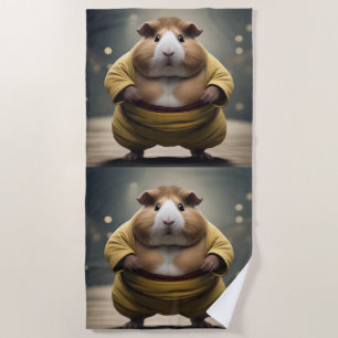 "Sumo Squeakdown: The Mighty Guinea Pig Wrestler" Beach Towel