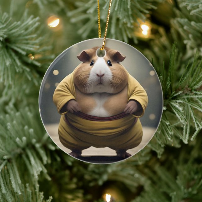 "Sumo Squeakdown: The Mighty Guinea Pig Wrestler" Ceramic Tree Decoration (Tree)