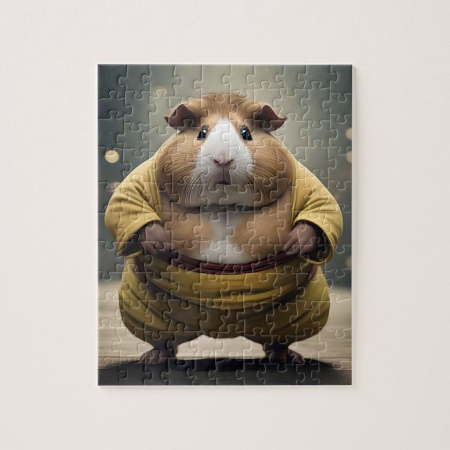 "Sumo Squeakdown: The Mighty Guinea Pig Wrestler" Jigsaw Puzzle (Vertical)