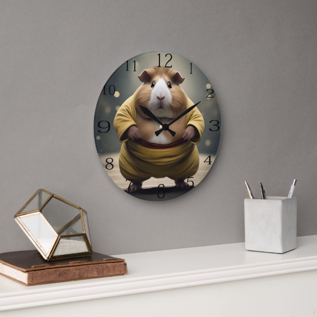 "Sumo Squeakdown: The Mighty Guinea Pig Wrestler" Large Clock (Office)