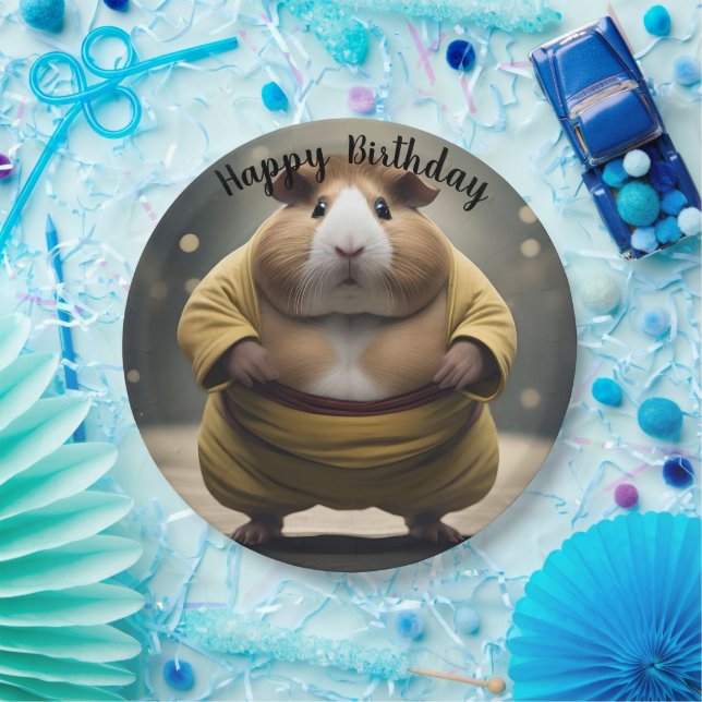 "Sumo Squeakdown: The Mighty Guinea Pig Wrestler" Paper Plate (Party)