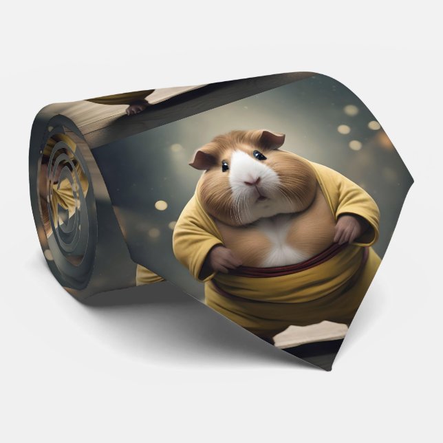 "Sumo Squeakdown: The Mighty Guinea Pig Wrestler" Tie (Rolled)