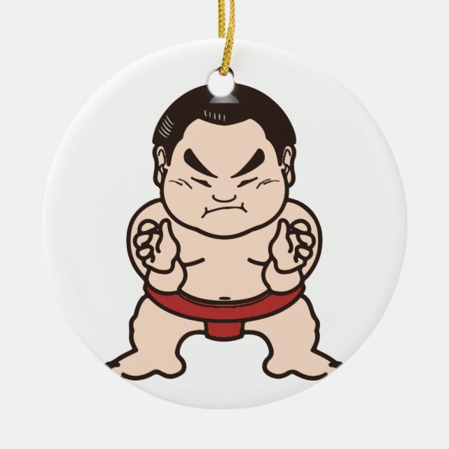 Sumo Wrestler Cartoon Japan Japanese Wrestling Ceramic Tree Decoration (Front)