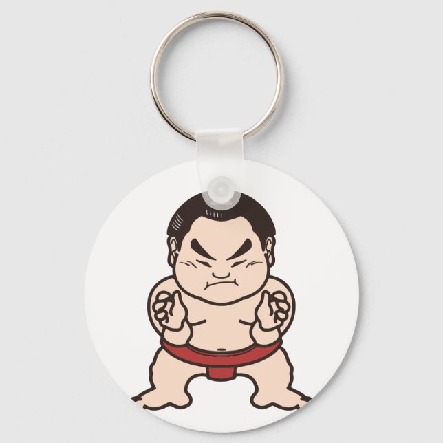 Sumo Wrestler Cartoon Japan Japanese Wrestling Key Ring (Front)