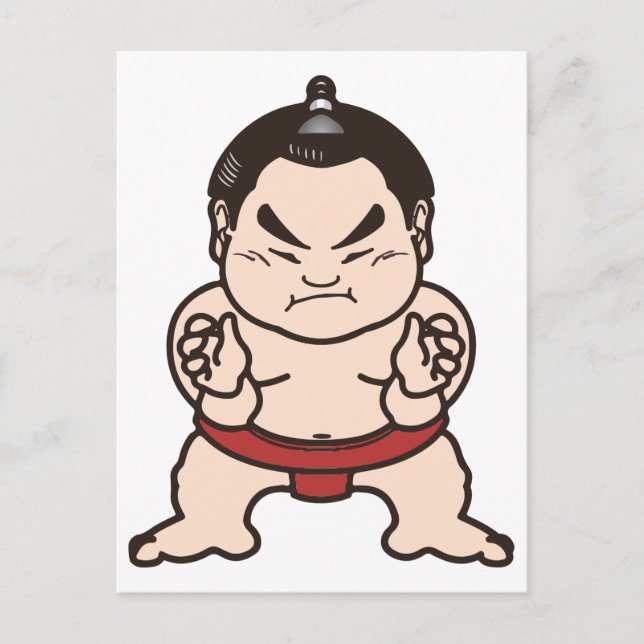 Sumo Wrestler Cartoon Japan Japanese Wrestling Postcard (Front)