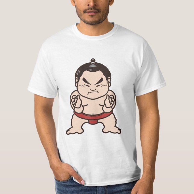 Sumo Wrestler Cartoon Japan Japanese Wrestling T-Shirt (Front)