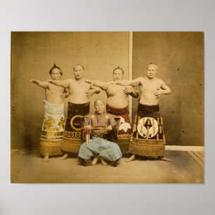 Sumo Wrestlers Japan Antique Photograph 1877 Poster