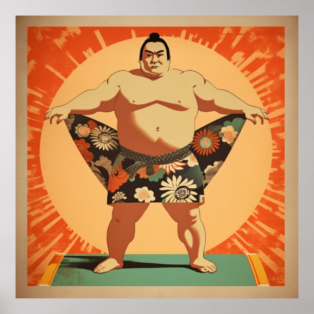 Sumo wrestlers using traditional Japanese vintage  Poster (Front)